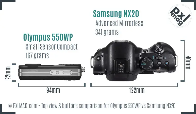 Top view design and control layout comparison of Olympus 550WP and Samsung NX20