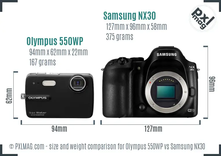 Olympus 550WP vs Samsung NX30 size comparison