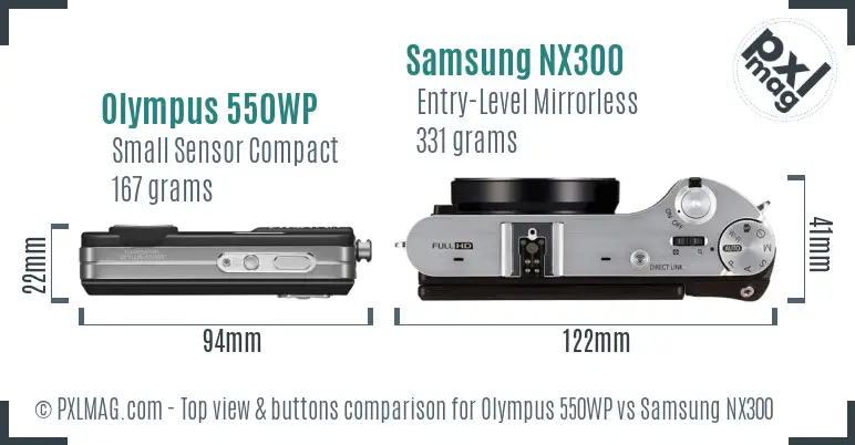 Olympus 550WP vs Samsung NX300 top view buttons comparison