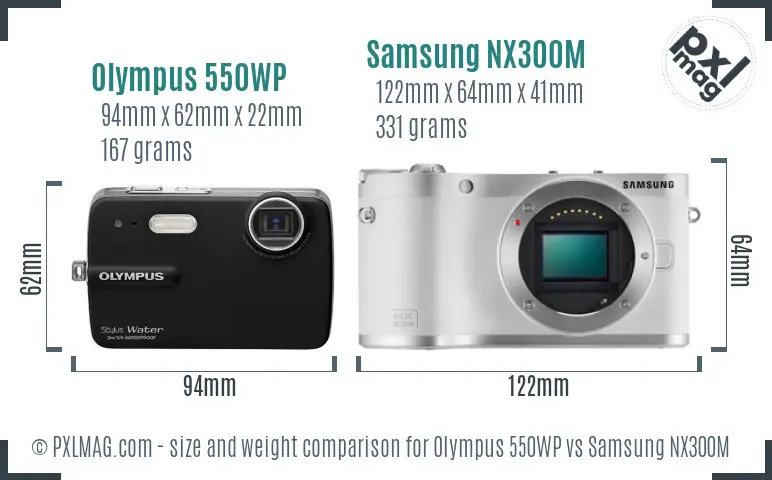 Olympus 550WP vs Samsung NX300M size comparison