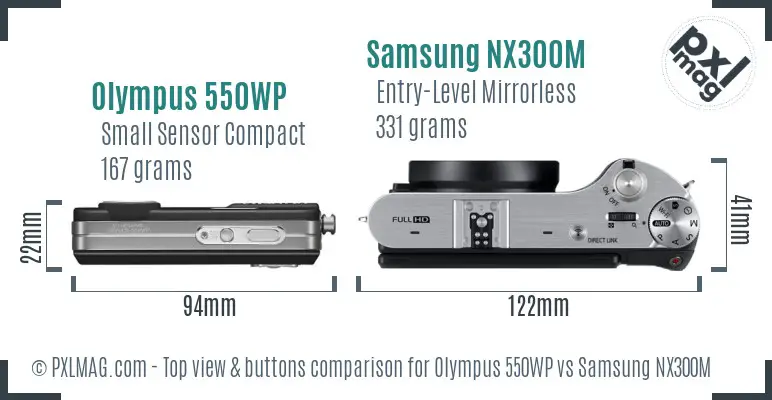 Olympus 550WP vs Samsung NX300M top view buttons comparison