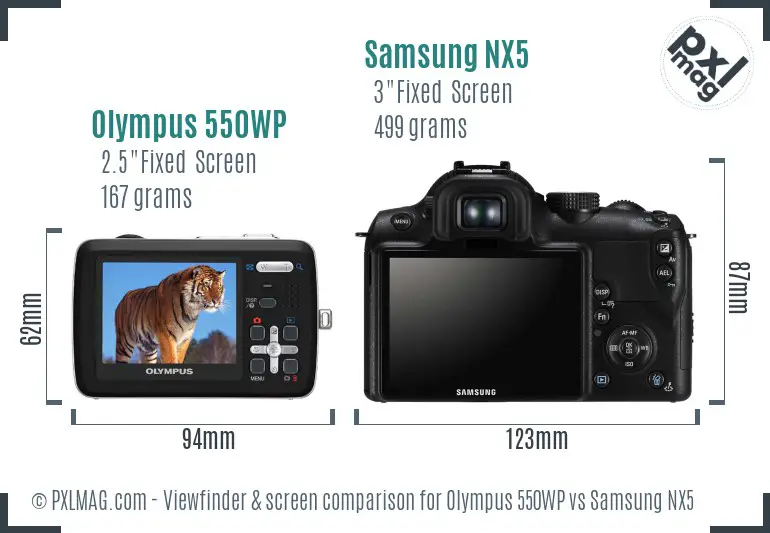 Olympus 550WP vs Samsung NX5 Screen and Viewfinder comparison