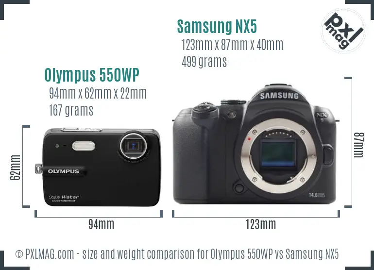 Olympus 550WP vs Samsung NX5 size comparison