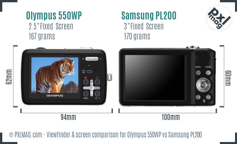 Olympus 550WP vs Samsung PL200 Screen and Viewfinder comparison