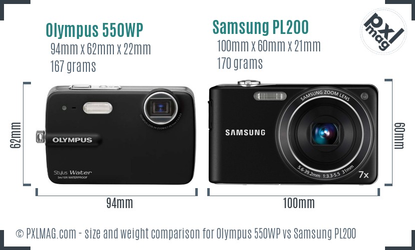 Olympus 550WP vs Samsung PL200 size comparison