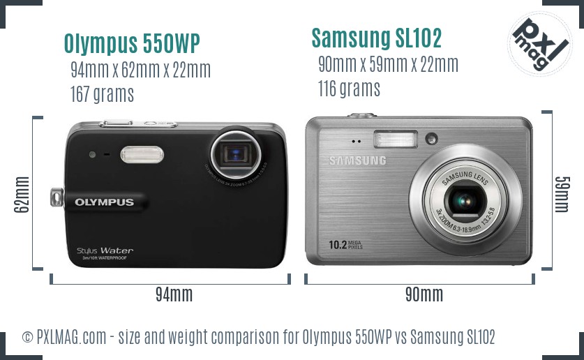 Olympus 550WP vs Samsung SL102 size comparison