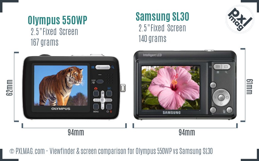 Olympus 550WP vs Samsung SL30 Screen and Viewfinder comparison