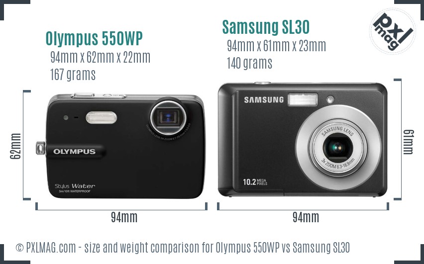 Olympus 550WP vs Samsung SL30 size comparison