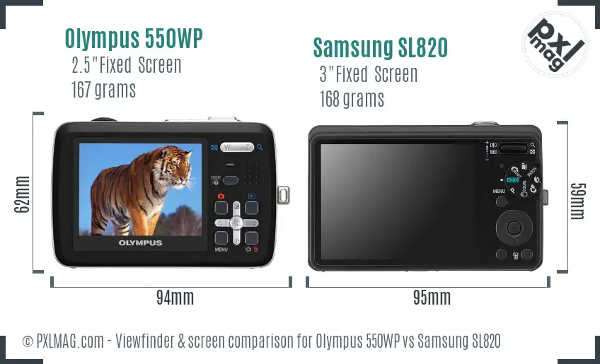 Olympus 550WP vs Samsung SL820 Screen and Viewfinder comparison