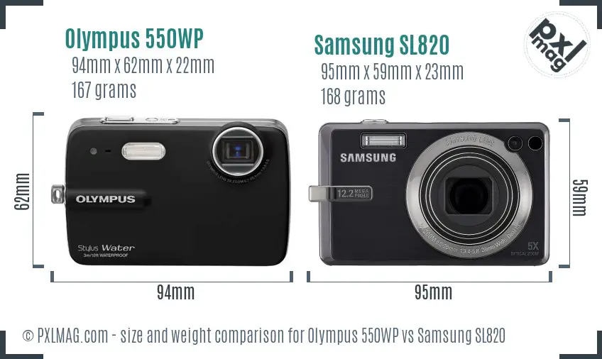Olympus 550WP vs Samsung SL820 size comparison