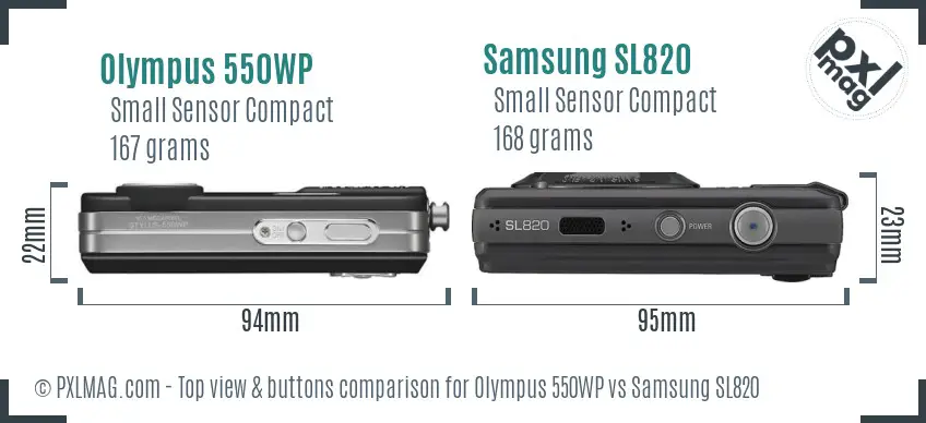 Olympus 550WP vs Samsung SL820 top view buttons comparison