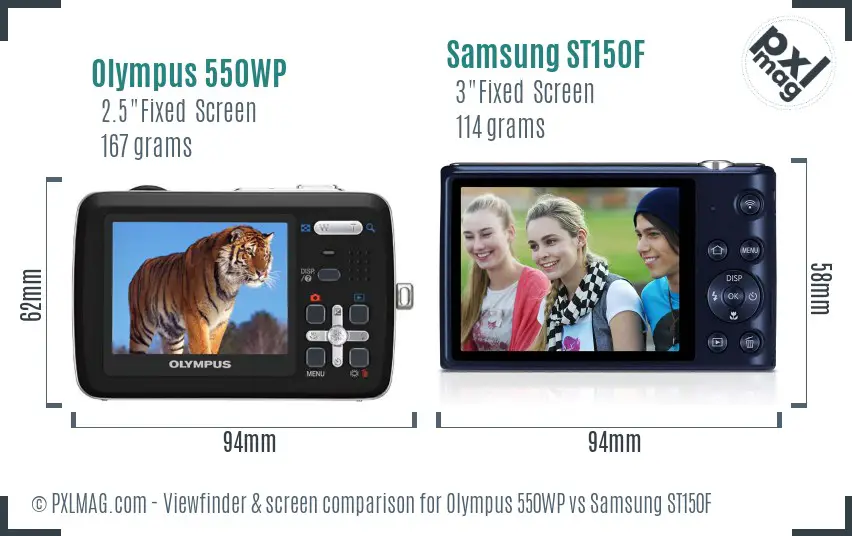 Olympus 550WP vs Samsung ST150F Screen and Viewfinder comparison