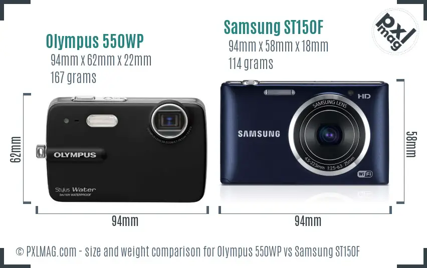 Olympus 550WP vs Samsung ST150F size comparison