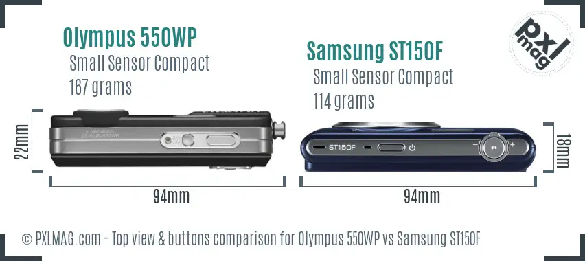 Olympus 550WP vs Samsung ST150F top view buttons comparison