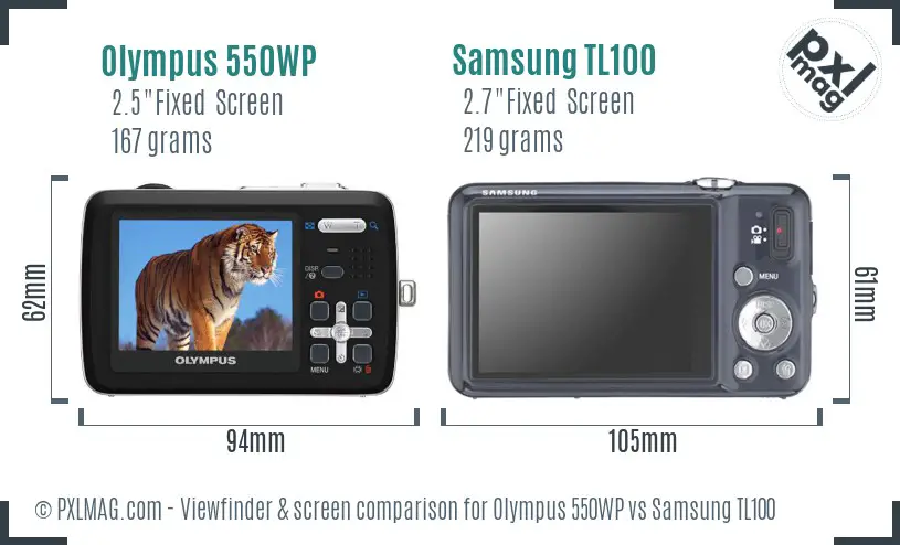 Olympus 550WP vs Samsung TL100 Screen and Viewfinder comparison