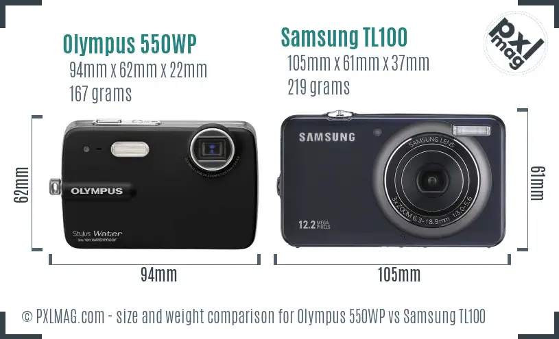 Olympus 550WP vs Samsung TL100 size comparison