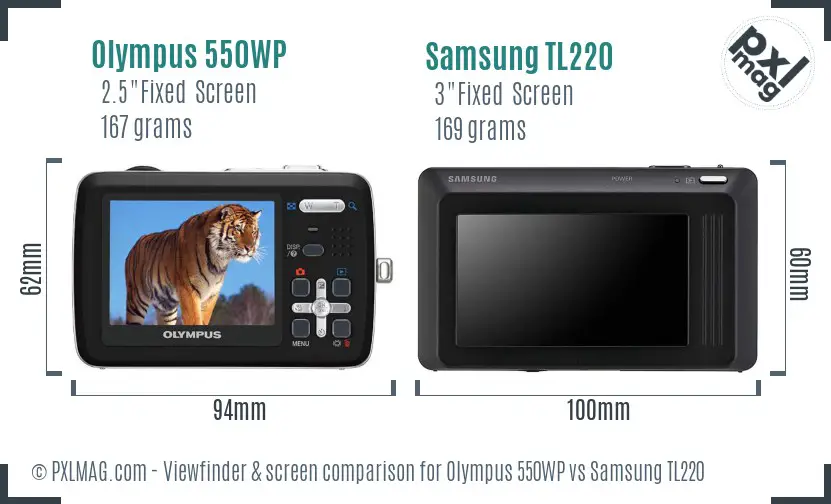 Olympus 550WP vs Samsung TL220 Screen and Viewfinder comparison