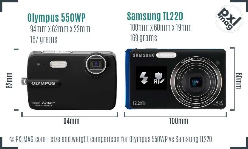 Olympus 550WP vs Samsung TL220 size comparison