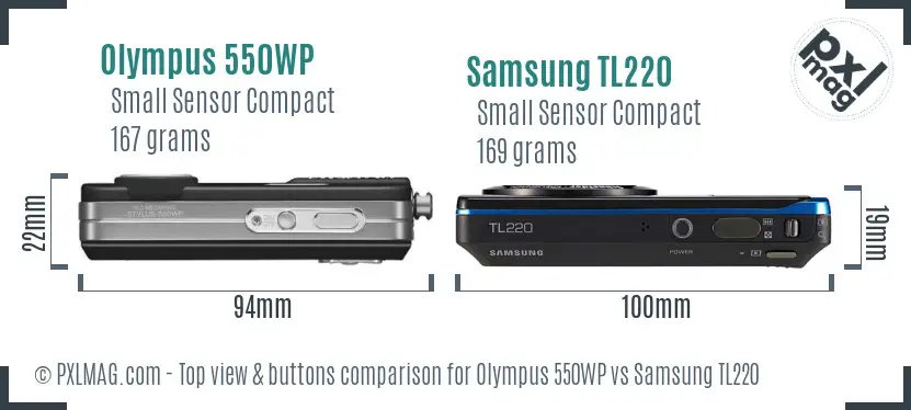 Olympus 550WP vs Samsung TL220 top view buttons comparison