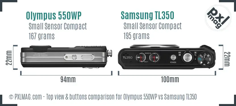 Olympus 550WP vs Samsung TL350 top view buttons comparison Olympus 550WP vs Samsung TL350 top view buttons comparison