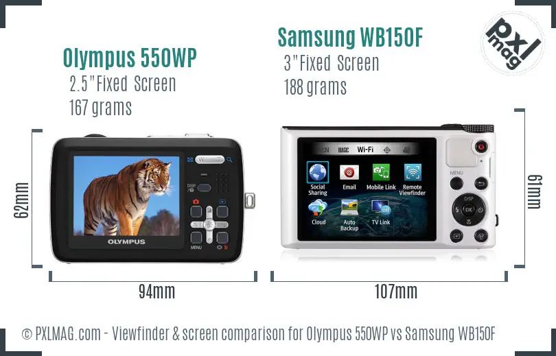 Olympus 550WP vs Samsung WB150F Screen and Viewfinder comparison