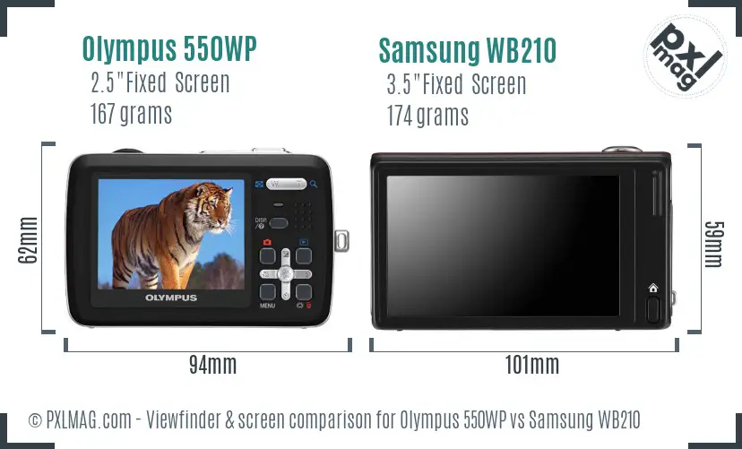 Olympus 550WP vs Samsung WB210 Screen and Viewfinder comparison