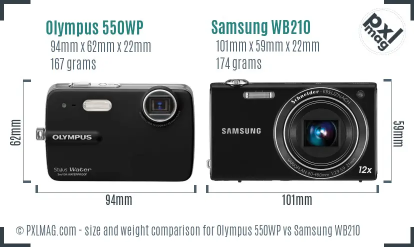Olympus 550WP vs Samsung WB210 size comparison