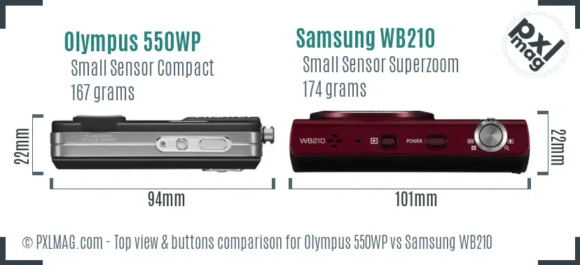 Olympus 550WP vs Samsung WB210 top view buttons comparison