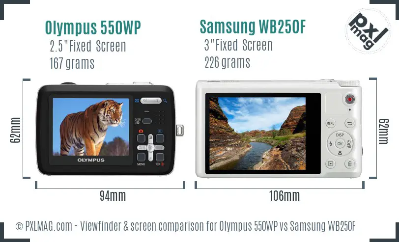Olympus 550WP vs Samsung WB250F Screen and Viewfinder comparison Olympus 550WP vs Samsung WB250F Screen and Viewfinder comparison