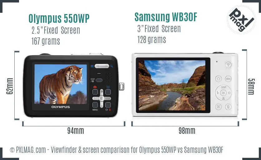 Olympus 550WP vs Samsung WB30F Screen and Viewfinder comparison