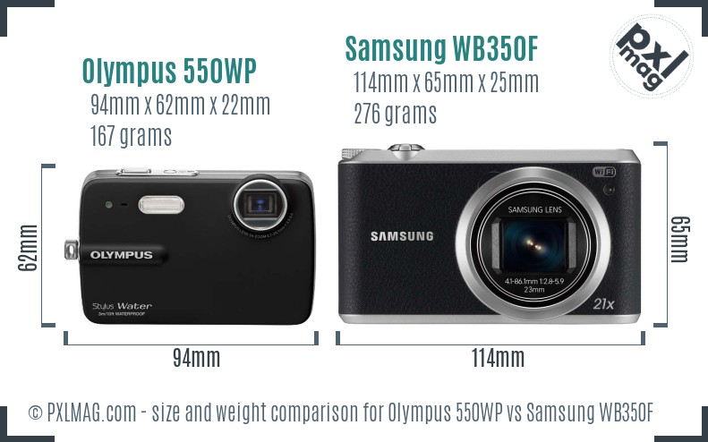 Olympus 550WP vs Samsung WB350F size comparison