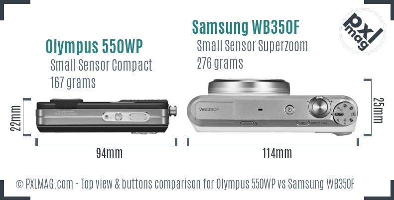 Olympus 550WP vs Samsung WB350F top view buttons comparison