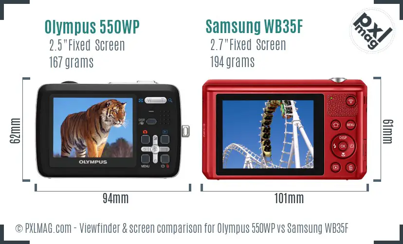 Olympus 550WP vs Samsung WB35F Screen and Viewfinder comparison