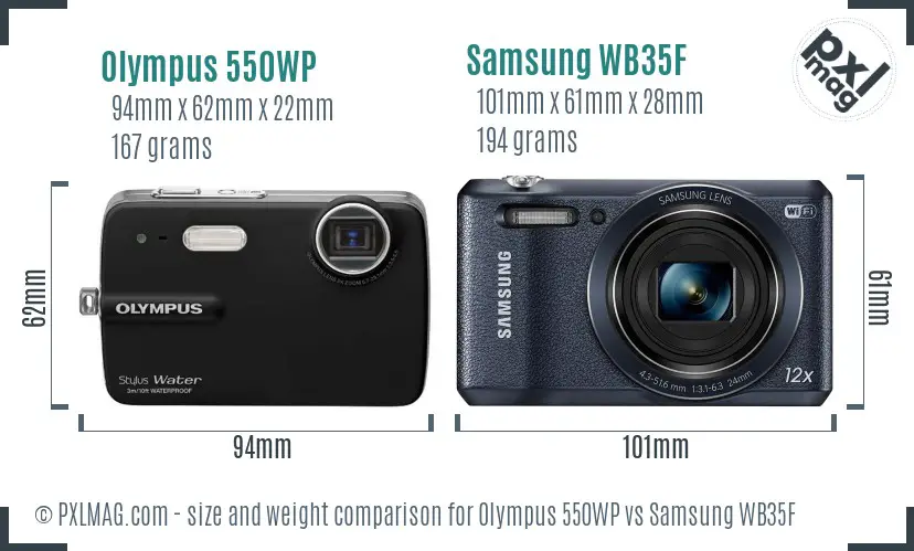 Olympus 550WP vs Samsung WB35F size comparison