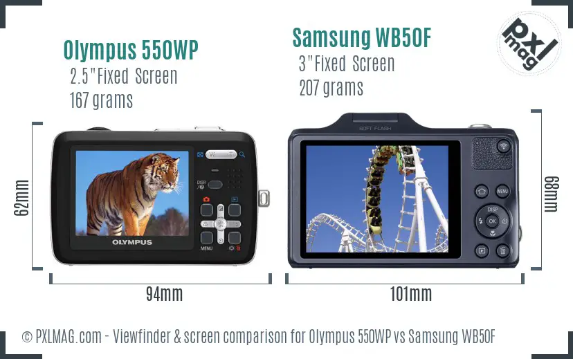 Olympus 550WP vs Samsung WB50F Screen and Viewfinder comparison
