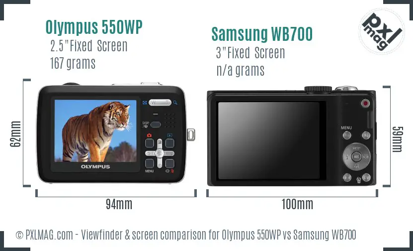 Olympus 550WP vs Samsung WB700 Screen and Viewfinder comparison