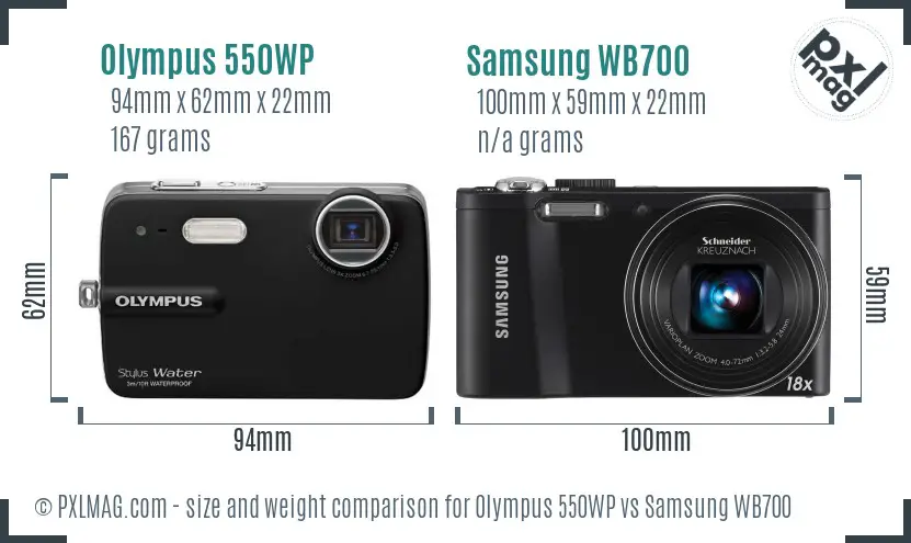 Olympus 550WP vs Samsung WB700 size comparison