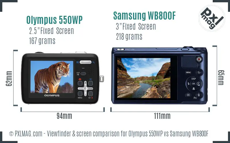 Olympus 550WP vs Samsung WB800F Screen and Viewfinder comparison