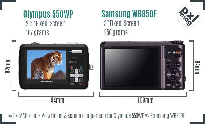 Olympus 550WP vs Samsung WB850F Screen and Viewfinder comparison