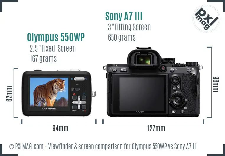 Olympus 550WP vs Sony A7 III Screen and Viewfinder comparison