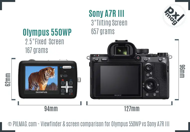 Olympus 550WP vs Sony A7R III Screen and Viewfinder comparison