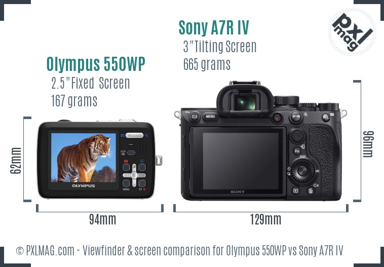 Olympus 550WP vs Sony A7R IV Screen and Viewfinder comparison