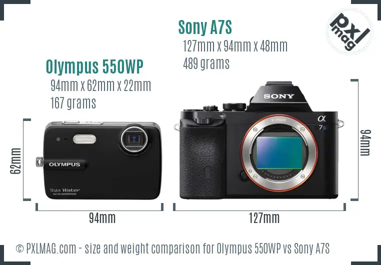 Olympus 550WP vs Sony A7S size comparison