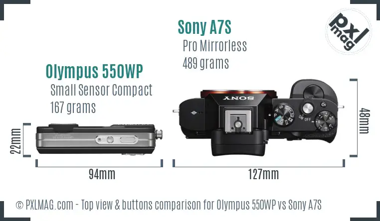 Olympus 550WP vs Sony A7S top view buttons comparison