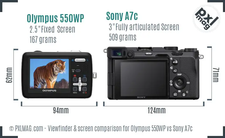 Olympus 550WP vs Sony A7c Screen and Viewfinder comparison