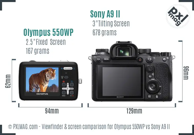 Olympus 550WP vs Sony A9 II Screen and Viewfinder comparison