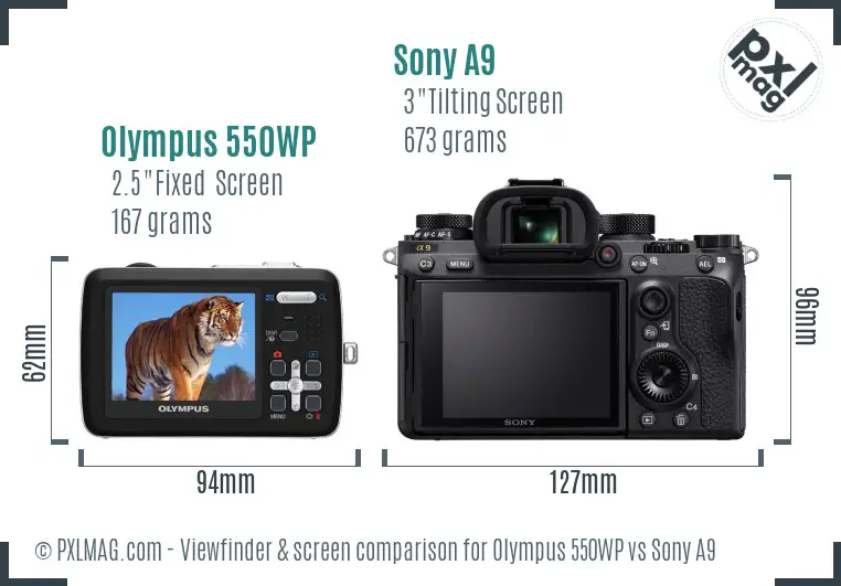 Olympus 550WP vs Sony A9 Screen and Viewfinder comparison