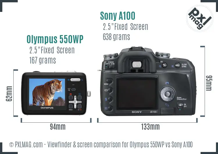 Olympus 550WP vs Sony A100 Screen and Viewfinder comparison