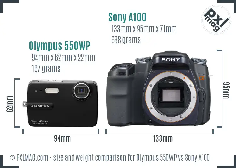 Olympus 550WP vs Sony A100 size comparison