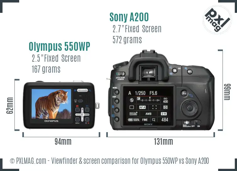 Olympus 550WP vs Sony A200 Screen and Viewfinder comparison